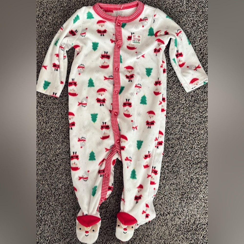 Carter's Fleece My First Christmas Santa Tree Baby Sleeper Onesie w/ Feet 6M